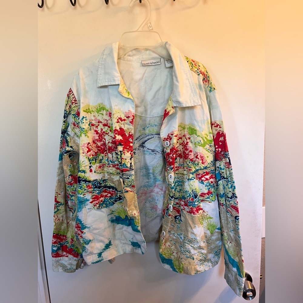 Colorful Watercolor Painting Blazer Sequins Draper’s And Damon’s Size Medium